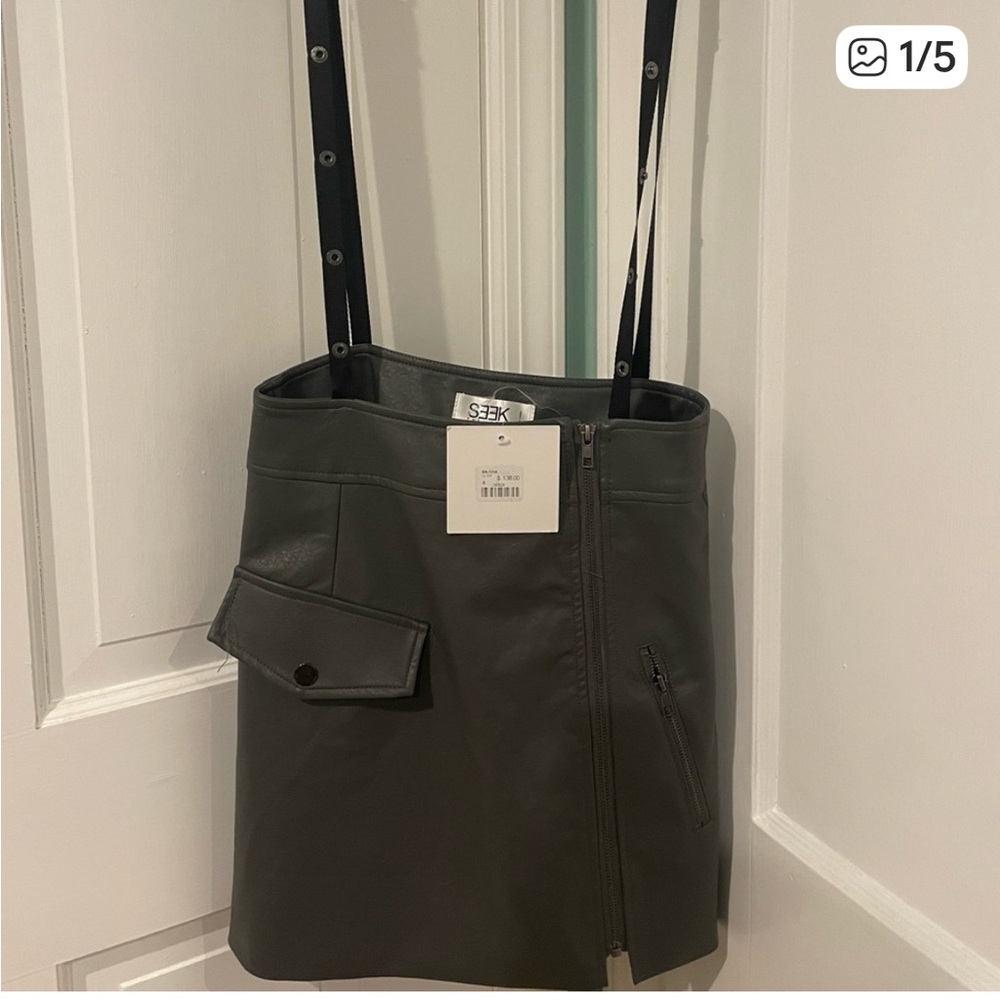 $140 Faux Leather Skirt with Suspenders. Size S. NWT.